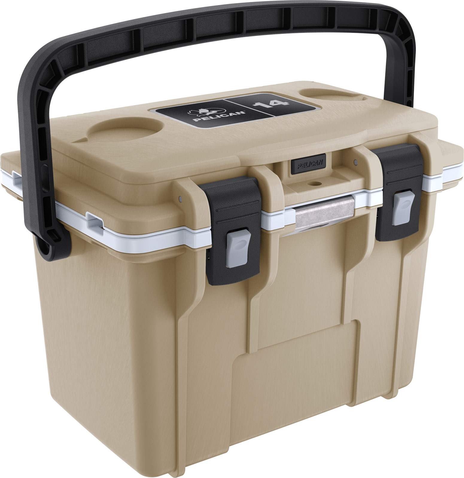 pelican 14qt personal cooler tan white angled